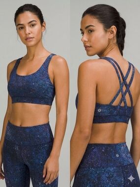 lululemon athletica Blue Marble Energy Bra with Strappy Back